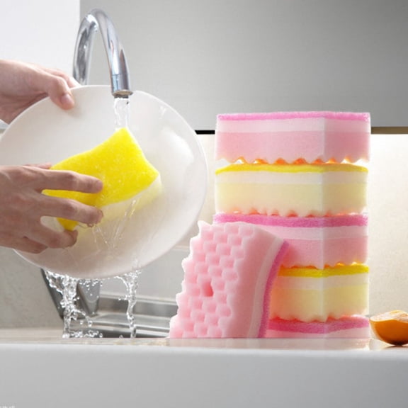 4 Pack Shaped Sponge Scour Pad for Kitchen Cleaning | Wavy Dish Scrubber for Strong Water Absorption | Non Scratch Scouring Pad for Dishwashing Descaling