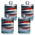 thumbnail image 1 of 4 Pack Shark with Christmas Hat Qtip Holder Dispenser Clear Plastic Storage Apothecary Jars for Cotton Swabs Balls Pads Floss, 1 of 7