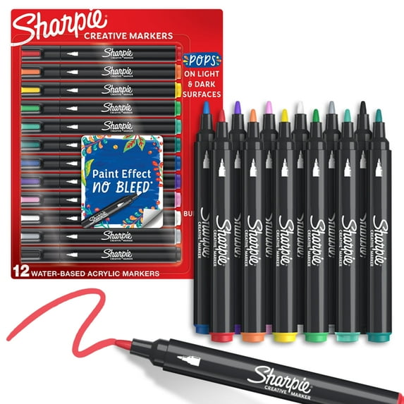 (4 Pack) Sharpie Creative Markers, Water-Based Acrylic Markers, Bullet Tip, Assorted Colors,12 Count