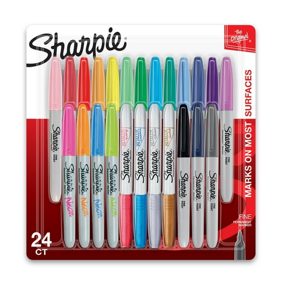 (4 Pack) Sharpie Permanent Markers, Fine Point, Assorted Colors, 24 Count