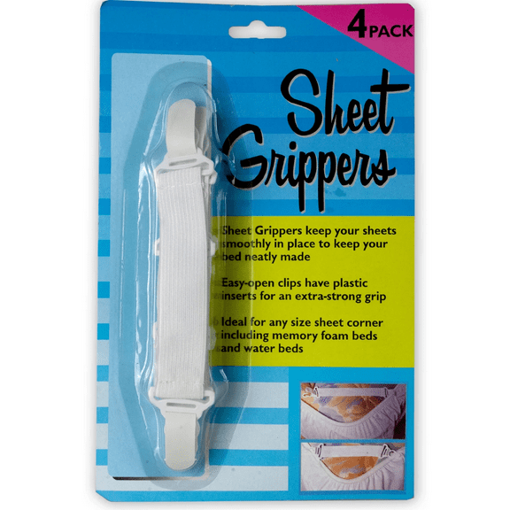 4 Pack Sheet Grippers for a Perfectly Tucked, Wrinkle Free Bed, No More Slipping, Sliding or Bunching for All Sheet Sizes, Mattress Types and Even Water Beds, White