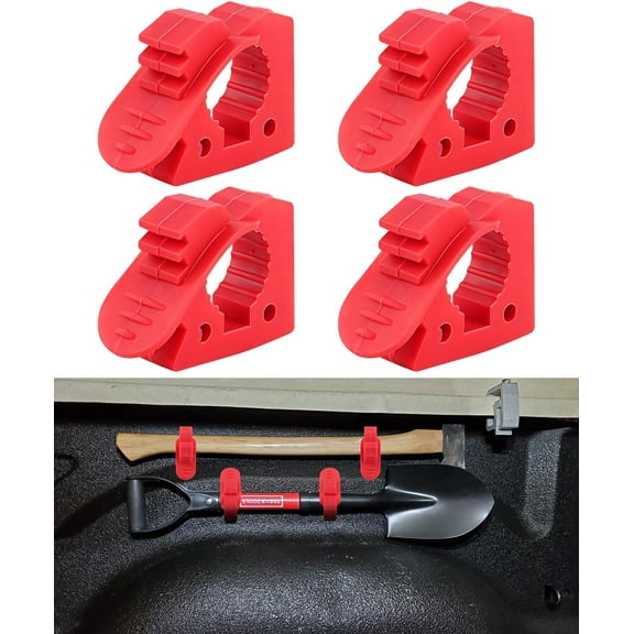 4-Pack Shovel Mount for Roof Rack – Red Rubber Clamp Kit – Heavy-Duty Tool Holder for ATVs, UTVs, Trucks