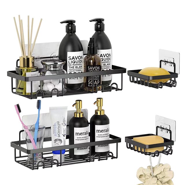 4 Pack Shower Caddy Basket Shelf with Hooks, No Drilling Traceless