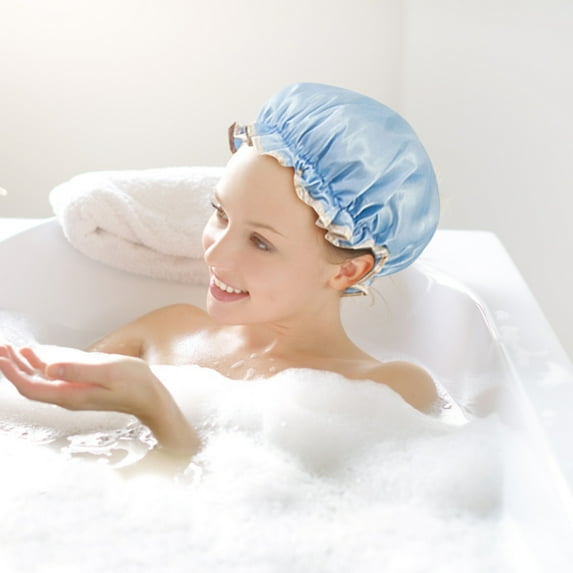 4 Pack Shower Cap for Women, Adjustable Reusable, Extra Large, Double-Layer Waterproof Bathing cap, Waterproof Exterior, EVA Lining, Hair Cap for All Hair length