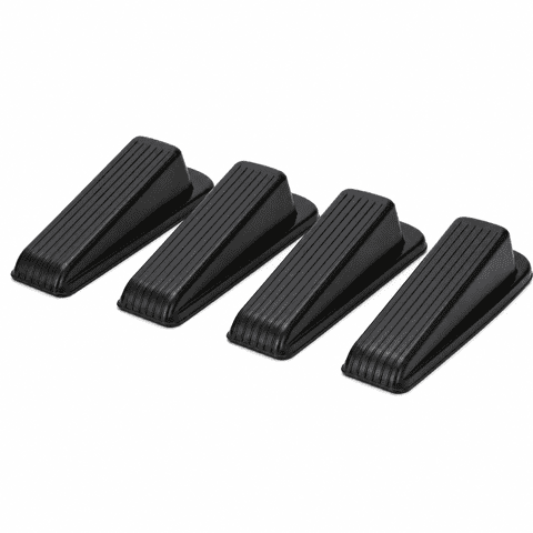 4 Pack Silicone Door Stoppers, Black Wedge Door Stops for Carpet Tile Concrete Wood Floors