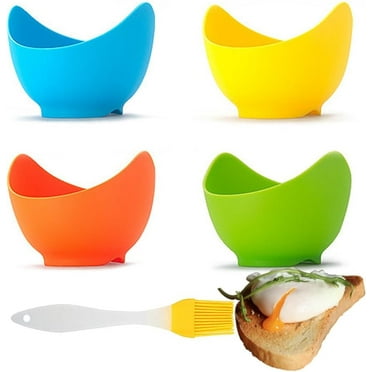 4 Pack Silicone Egg Poacher Cups, Egg Poacher, Poached Egg Cooker with Ring Standers Nonstick Egg Cooking Cups Egg Poaching Cup for Microwave or Stovetop Air Fryer with Extra Oil Brush