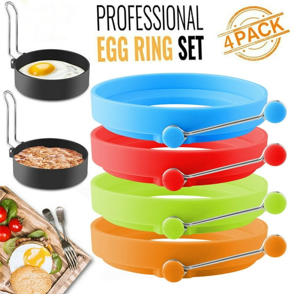 4-Pack Silicone Egg Rings for Frying Eggs,4 Inch Non-Stick Egg Mold for Perfect Round Eggs, Pancakes, Veggie Patties & More | Dishwasher Safe, BPA-Free (Red, Blue, Green, Orange)