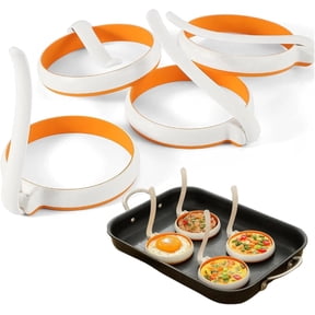 4-pack Silicone Egg Rings, Nonstick Round Egg Molds with Cool-Touch Handles, 4-inch Diameter, Leak-Resistant Griddle Cooker, Dishwasher Safe