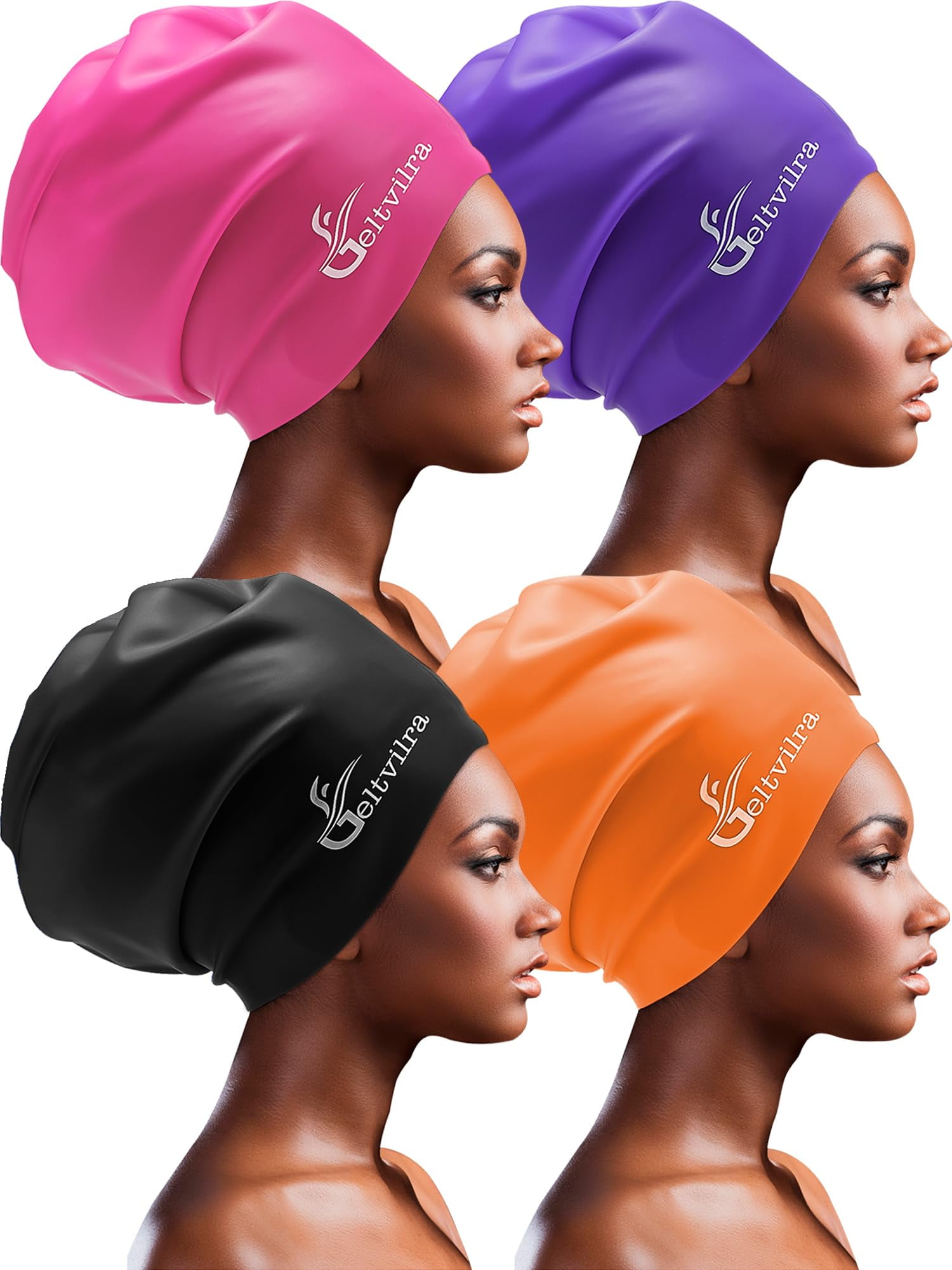4 Pack Silicone Extra Large Swim Caps for Braids and Dreadlocks Women Long Hair