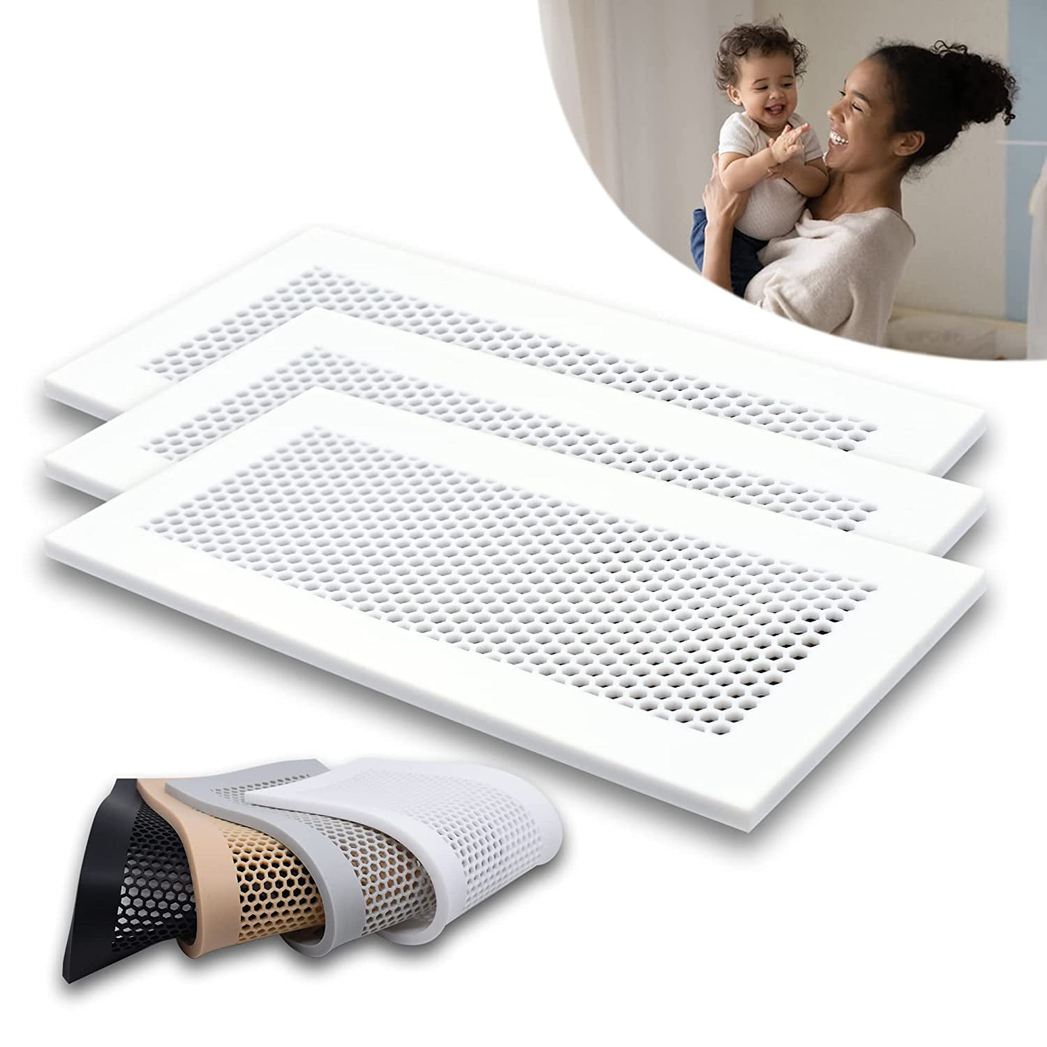 4 Pack Silicone Floor Vent Covers Floor Register Cover Silicone Air Vent Screen Covers Protectors Rec Vent Covers for Home Wall Ceiling Catch Debris Hair 4x10 inch（White）