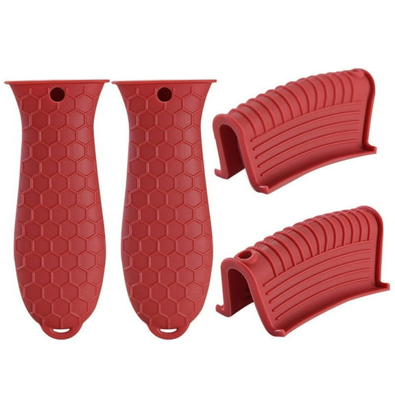4 Pack Silicone Hot Handle Holders Cover Cast Iron Skillet Pot Holder Sleeve Heat -Red