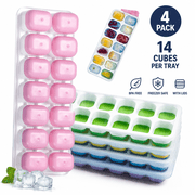 4 Pack Silicone Ice Cube Trays with Lids - Mini 14 Cubes per Tray, Freezer-Safe Molds for Cocktails