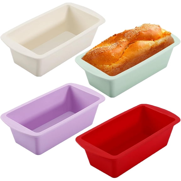 4 Pack Silicone Mini Loaf Pans, Non-stick Bread Baking Pan Easy-Clean Small Bread Pans Reusable Silicone Baking Molds Bakeware Tins Mold for Homemade Bread, Brownies, Cakes, Meatloaf