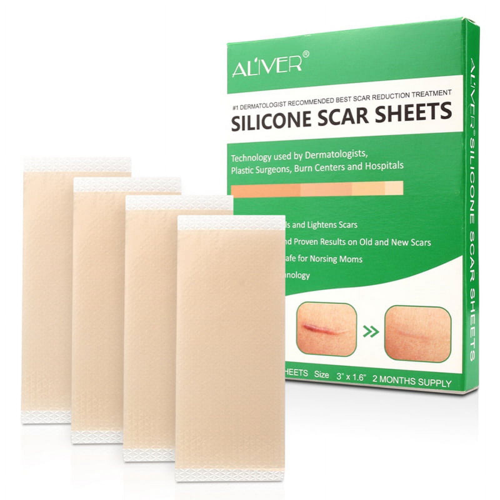 4 Pack Silicone Scar Sheets, Strips, Tape - Keloid, C-Section, Surgical -  Scars Removal Treatment - Silicon Gel Cream Patch Bandage - Tummy Tuck