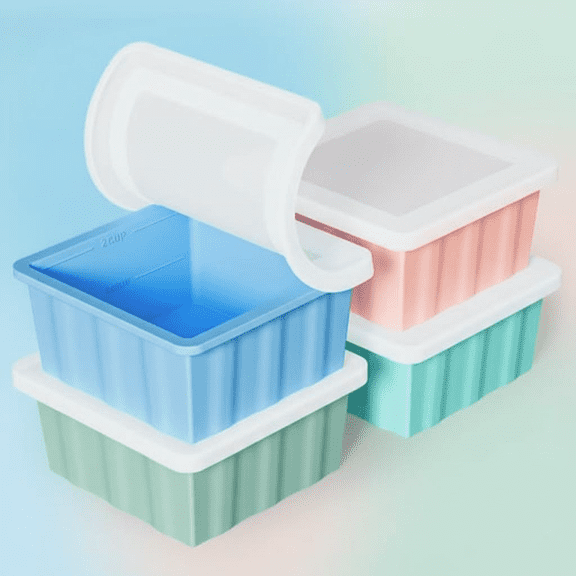4-Pack Silicone Soup Stock Freezer Trays with Lids - Reusable Meal Prep Ice Cube Molds for Portioning and Freezing Broth, Sauce, and Purees