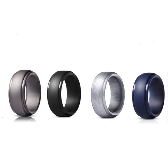4 Pack Silicone Wedding Rings, Unisex Rubber Ring Bands for Sports and Daily Wear, TIKA