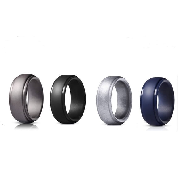 4 Pack Silicone Wedding Rings, Unisex Rubber Ring Bands for Sports and Daily Wear, TIKA