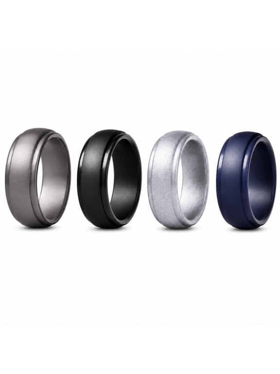 4 Pack Silicone Wedding Rings, Unisex Rubber Ring Bands for Sports and Daily Wear, TIKA