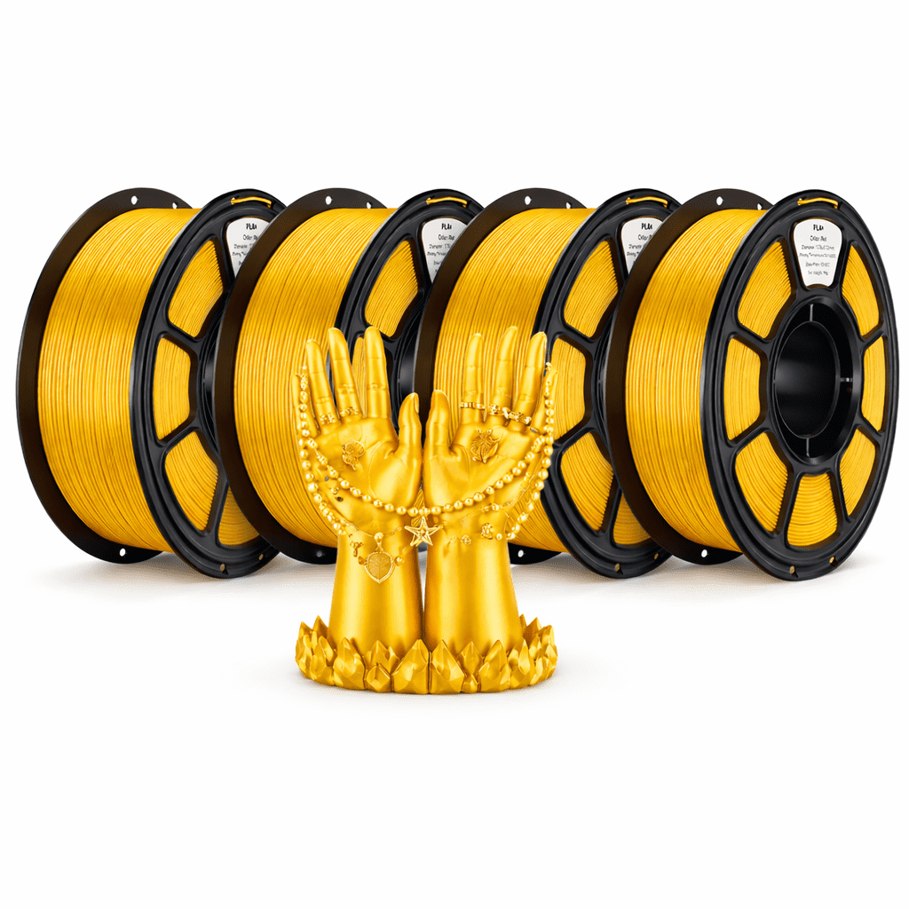 4 Pack Silk PLA 3D Printer Filament, 3D Printer Filament Bundle 1.1KG 1.75mm, High-speed Printing, Neatly Arranged Lines, for Most FDM 3D Printer Bright Gold
