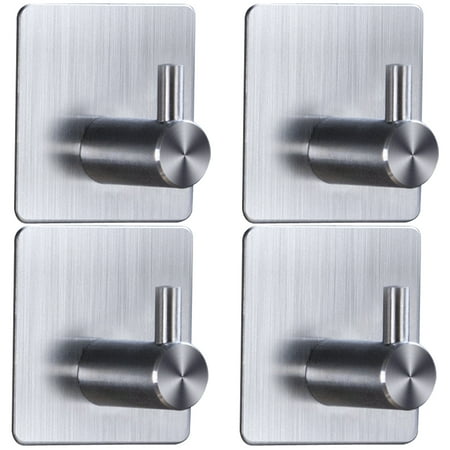 4 Pack Silver Adhesive Chrome Hooks - Heavy Duty Waterproof Wall Hooks, Perfect for Bathroom, Kitchen or Bedroom - SUS 304 Stainless Steel Towel Hooks