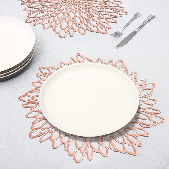 4-Pack Silver PVC Placemats ,Reversible Hollow out Design Table Chargers for Dining Table Settings (15inch)