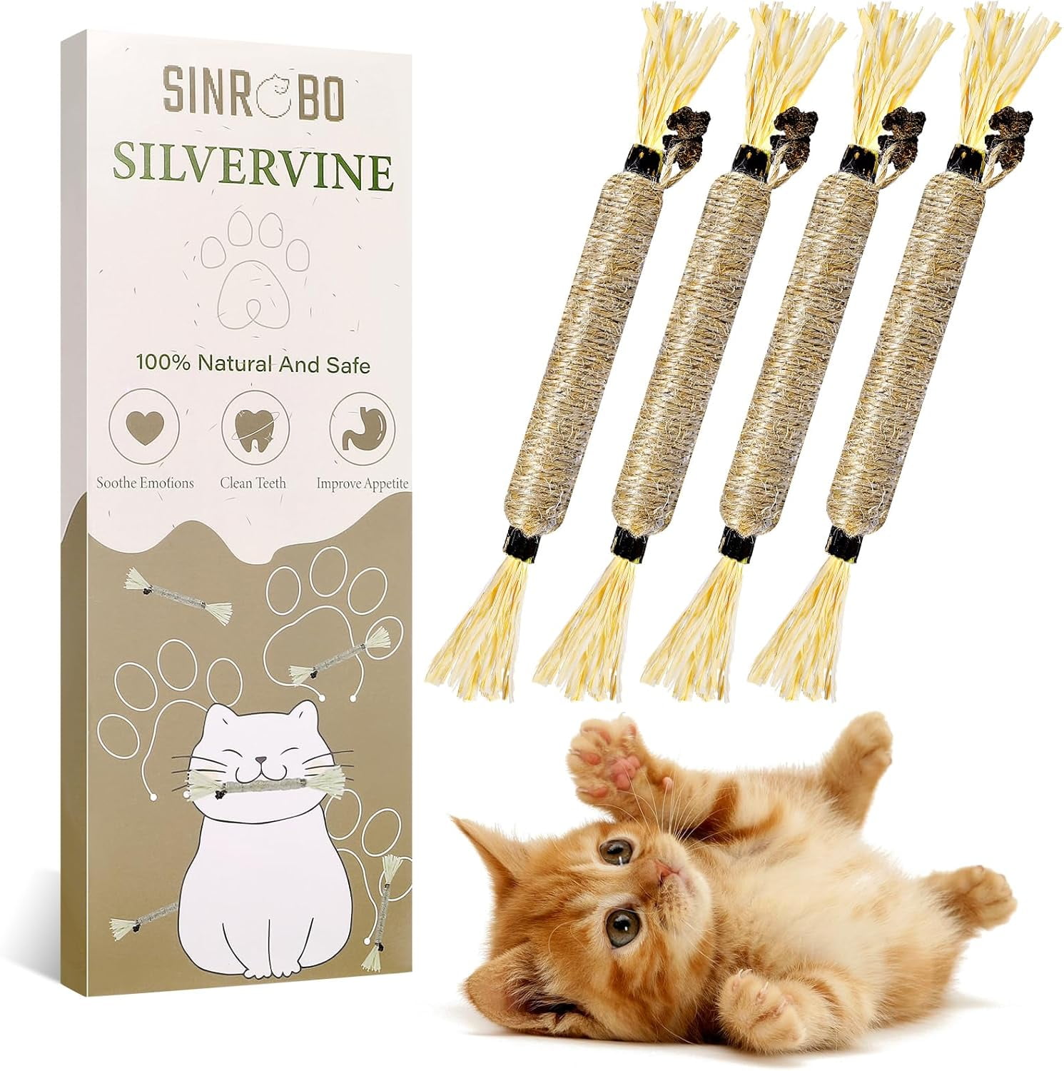 4 Pack Silvervine Sticks for Cats - Cat Chew Toy for Teeth Cleaning ...