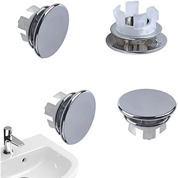 4 Pack Sink Basin Overflow Trim Ring Solid Bathroom Sink Trim Overflow Cover Insert in Hole Round Caps, Double Layer Solid Chrome