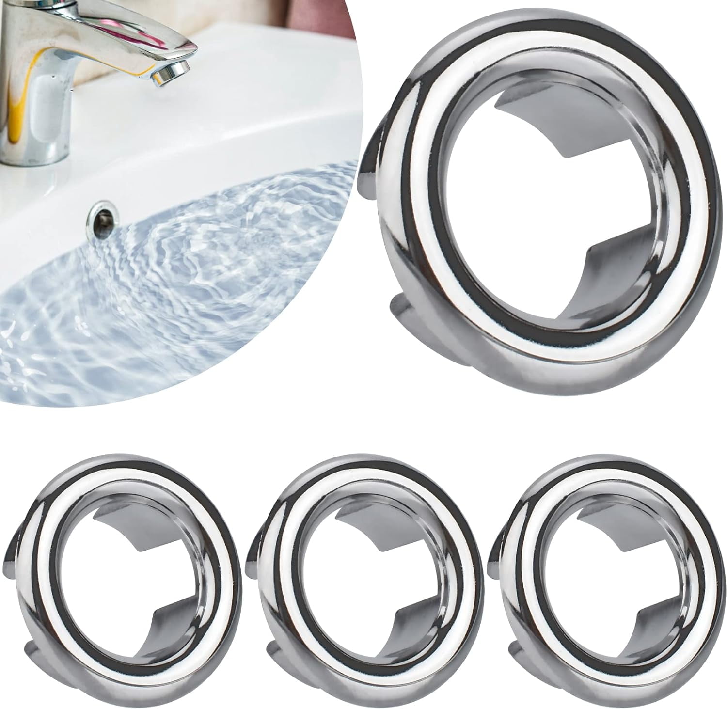 4 Pack Sink Overflow Ring Bathroom Sink Overflow Trim Ring Round Hole ...
