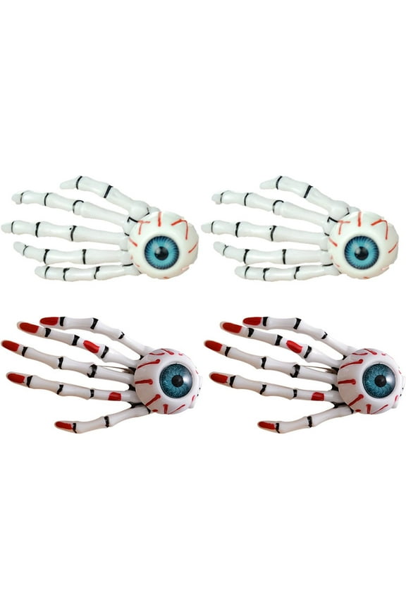 4-Pack Skeleton Hand Hair Clips with Eyeball Detail for Halloween Hair Style