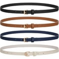 thumbnail image 1 of 4 Pack Skinny Women Leather Belt for Dresses Thin Waist Belt for Jeans Pants with Gold Buckle, 1 of 7