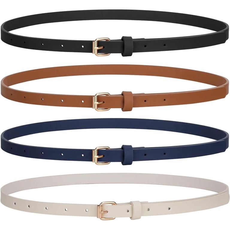 4 Pack Skinny Women Leather Belt for Dresses Thin Waist Belt  display picture 1
