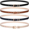 thumbnail image 1 of 4 Pack Skinny Women Leather Belt for Dresses Thin Waist Belt for Jeans Pants with Gold Buckle, 1 of 8