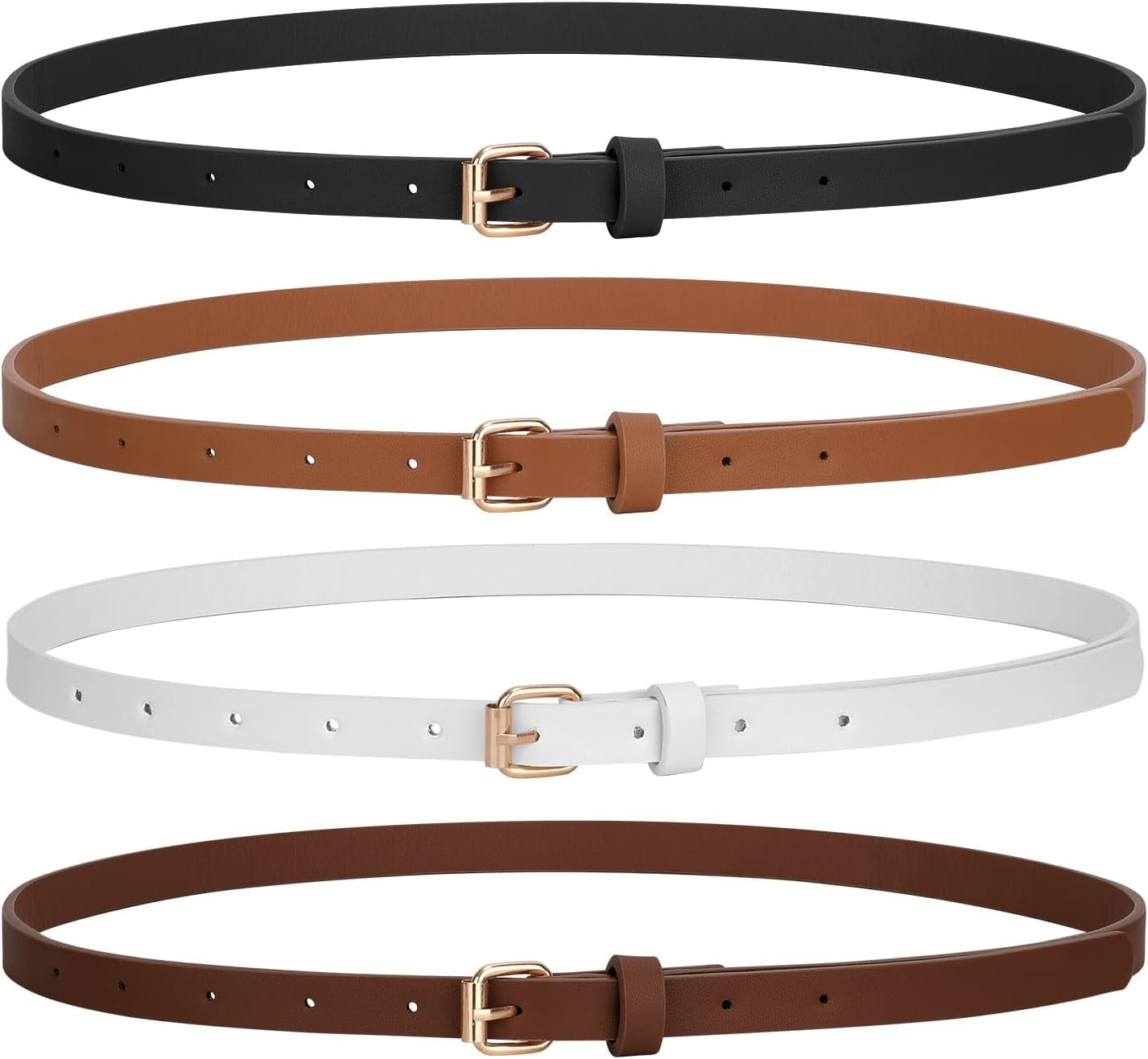 4 Pack Skinny Women Leather Belt for Dresses Thin Waist Belt for Jeans 4 Pack Womens Skinny Leather Belts - Thin Waist Belt with  main image 4