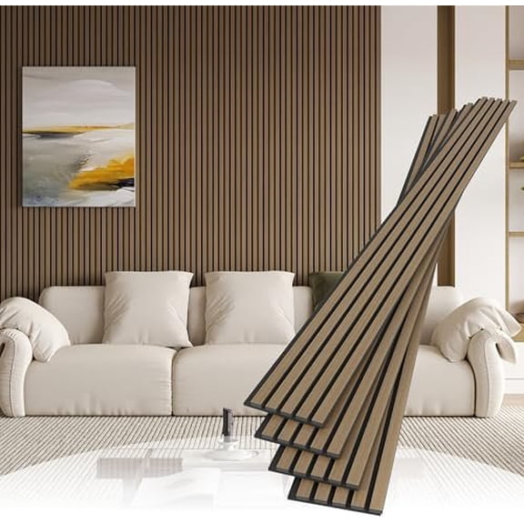 4 Pack Slat Wall Paneling,95 x 8 in Soundpoof Wooden Engineered Wooden Slat Wall Panels,Stylish Acoustic Wall Panels for Interior Wall Decor with Felt Backing,Walnut