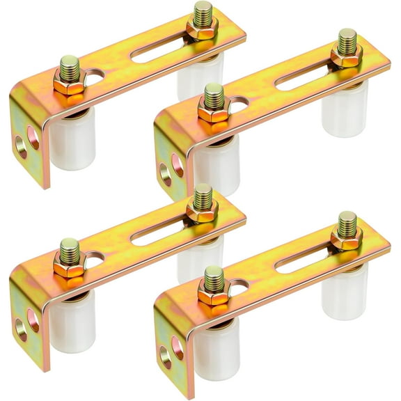 4 Pack Slide Gate Guide Roller Adjustable Dual Nylon Rollers with L Rear Post Bracket Sliding Kit Support Assembly Rolling Hardware Kit, 2-5/16" Max Capacity -