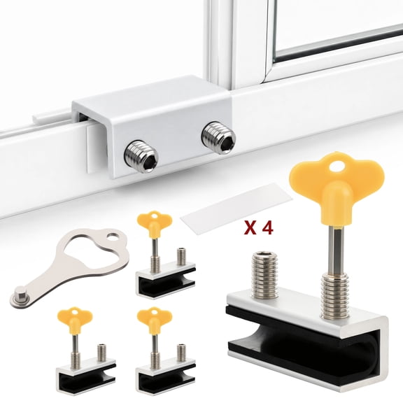 4 Pack Sliding Window Locks with Key, Adjustable No-Drill Window Stopper for Horizontal up&Down Sliding Home & Office,Silver