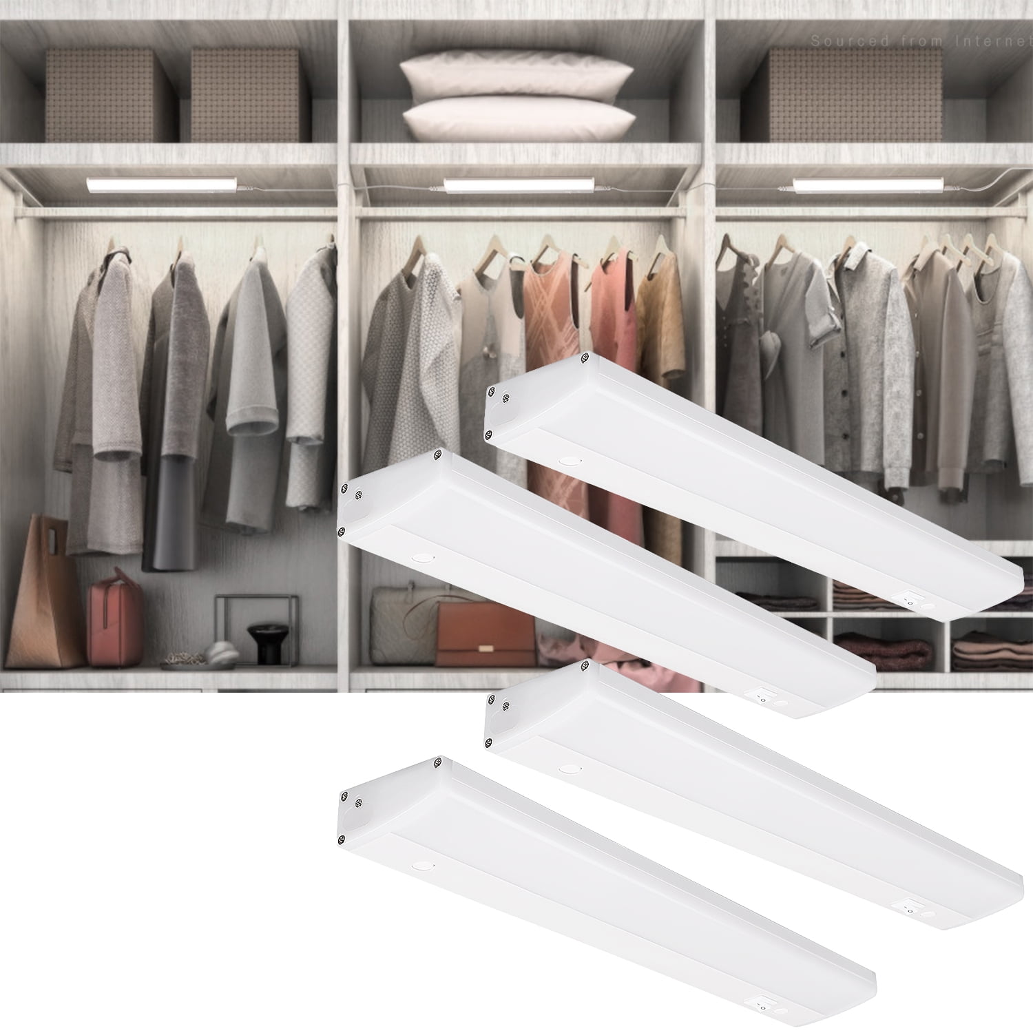 4 Pack Slim 12" LED Under Cabinet Lighting, Under Counter Light Fixtures, Plug-in, Linkable LED Cabinet Lights, 4000K Cool White (Included 1*Power Cord)