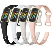 FUNBIZ 4 Pack Slim Silicone Watch Bands Compatible with Fitbit Charge 5 Bands for Women Men