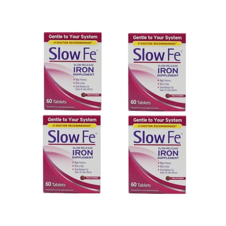4 Pack Slow FE Slow Release IRON Supplements High Potency Gentle 60 Tablets Each