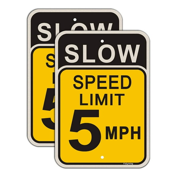 4 Pack Slow Speed Limit 5 MPH Sign, Slow Down Sign, 16 x 12 Inches Traffic Sign, Engineer Grade Metal Reflective Sturdy Rust Aluminum Waterproof Durable Ink Easy to Install