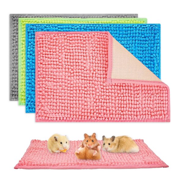 4 Pack Small Animal Cage Liners, 20x12 Inch Washable Fleece Mats for Guinea Pigs Rabbits Ferrets Chinchillas, Reusable Absorbent Bedding Pads with Non-Slip Backing, Soft Cozy Pet Blankets