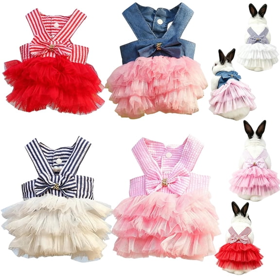 4-Pack Small Animal Dress for Rabbits Guinea Pigs Ferrets Tutu Skirt Bunny Costume for Festive Events Holiday Birthday Party Daily Use Photo Shoots