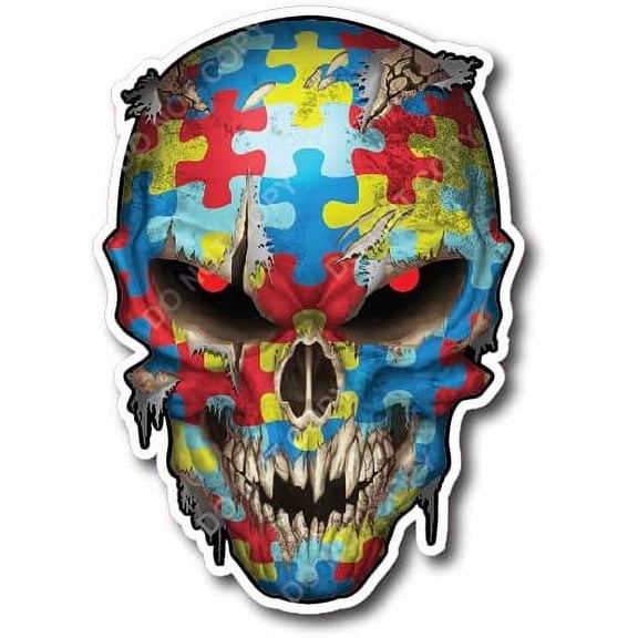 4 Pack Small Autism Awareness Puzzle Piece Skull American Flag Vinyl Decal Stickers Car Truck Sniper Marines Army Navy Military Graphic Autistic Spectrum Superhero