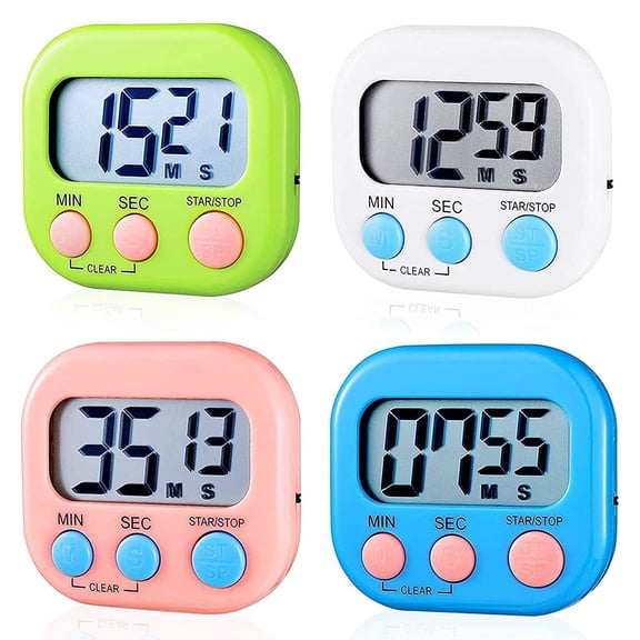 4 Pack Small Back Magnetic Digital Kitchen Timer and On/Off Switch, Countdown Minutes and Seconds