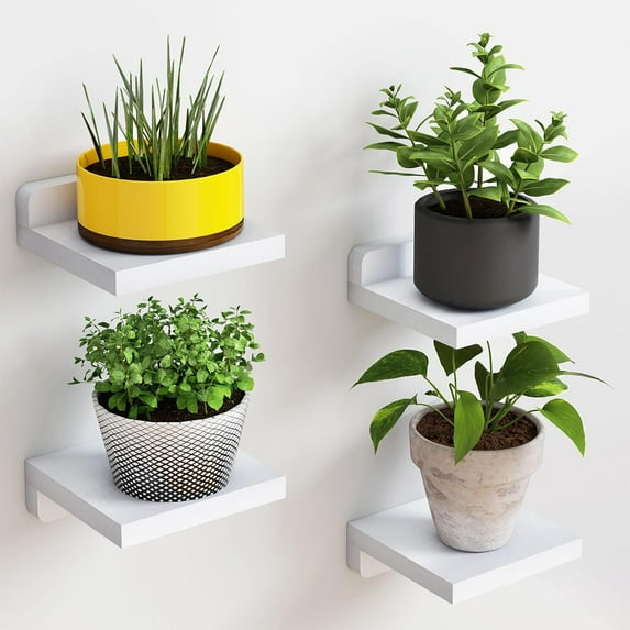 4-Pack Small Floating Shelves for Wall, Wood Shelf 5 Inch Display Ledges Room Decor, Mini with 2 Types of Installation