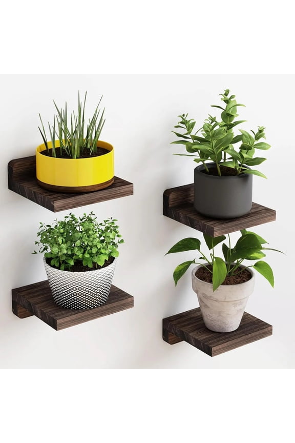 4-Pack Small Floating Shelves for Wall, Wood Shelf 5 Inch Display Ledges Room Decor, Mini with 2 Types of Installation