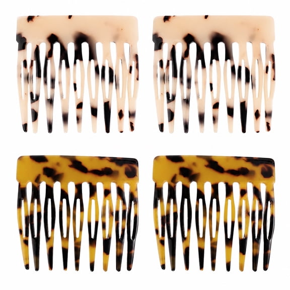 4 Pack Small French Side Hair Combs for Women, 2.1 Inch Decorative Cellulose Acetate Hair Clips for Updos and Twist Hairstyles