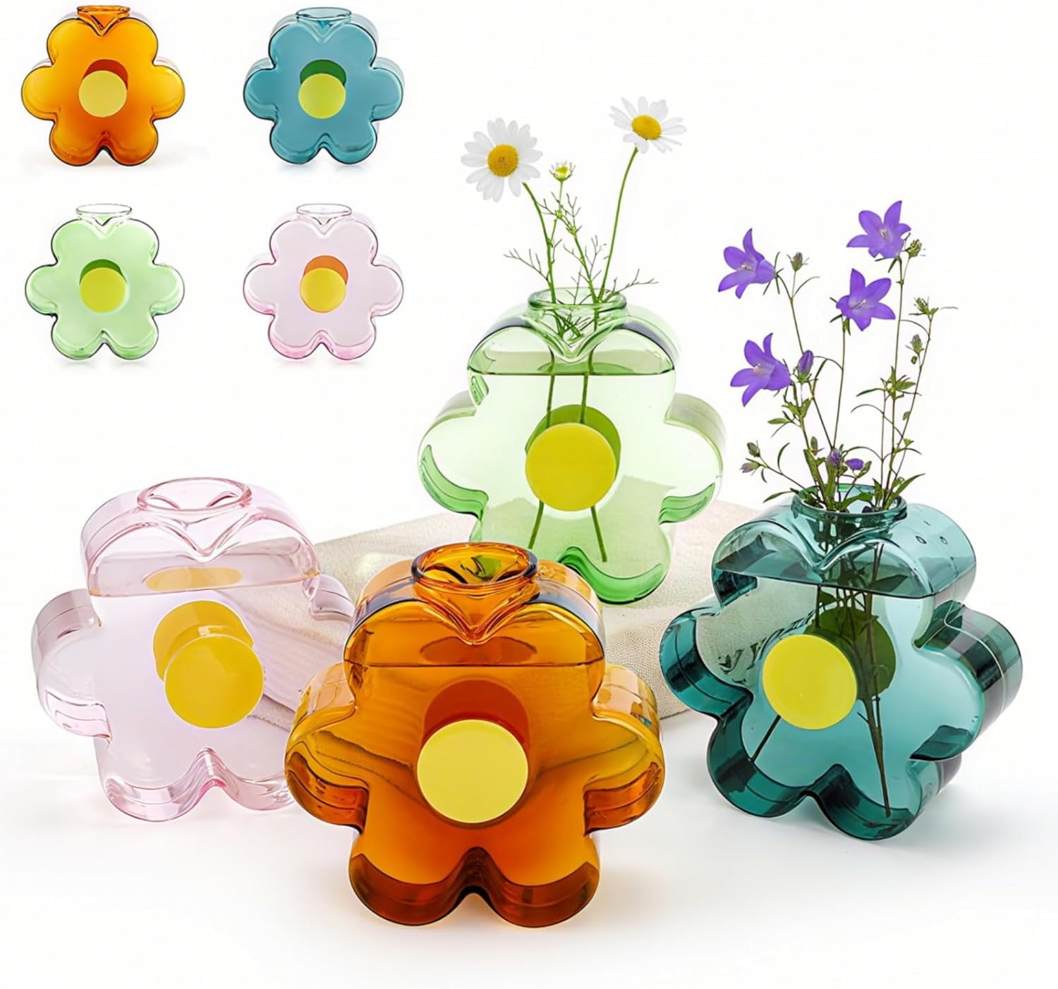 4 Pack Small Glass Vases, Colorful Unique Flower Shaped Vase, Cute ...