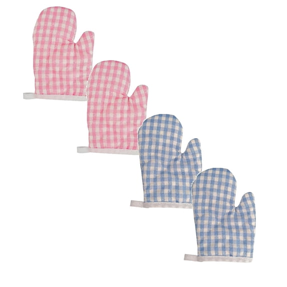 4-Pack Small Heat-Resistant Oven Mitts, 2 Pink + 2 Blue, Heat Resistant Up to 450°F, Ideal for Crafting & Cooking, Assorted, By Preplabs