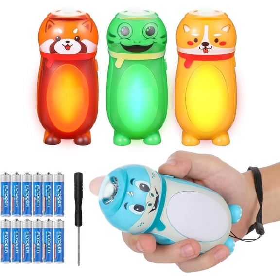4 Pack Small Mini LED Flashlights for Kids Toddlers- Cute Small Animal Flashlight - 2 in 1 Camping Lantern Flashlight - Christmas Gifts Stocking Stuffers for Girls Boys Party Favors